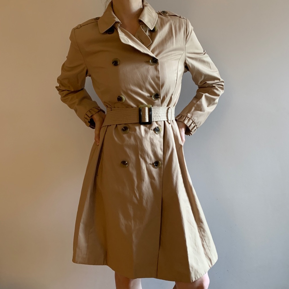 DKNY Belted Trench With Ruffle Sleeve Detail